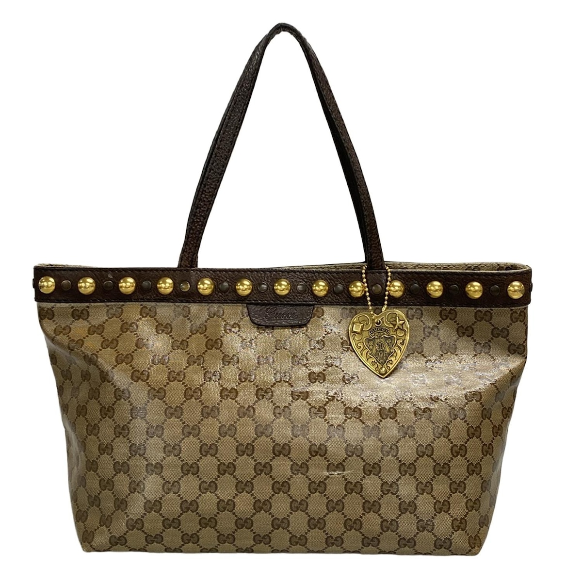 【新着】【中古】GUCCI(グッチ) クリスタルGG トートバッグ スタッズ ベージュ×ダークブラウン レザー