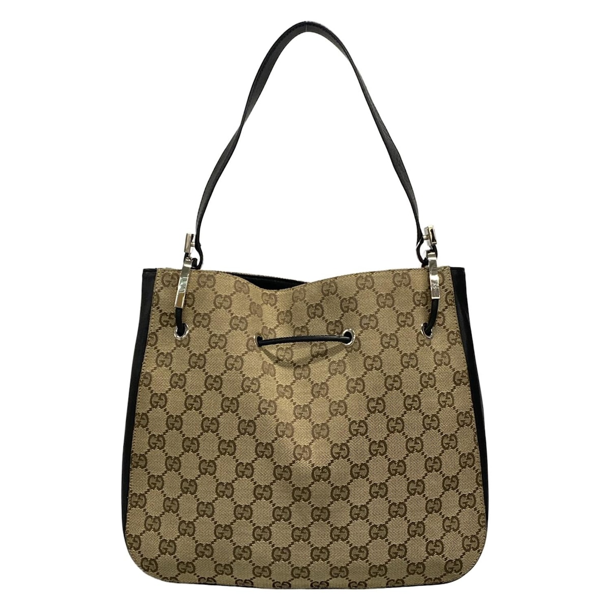 【新着】【中古】GUCCI(グッチ) GG柄 ショルダーバッグ ベージュ×黒 なめし革