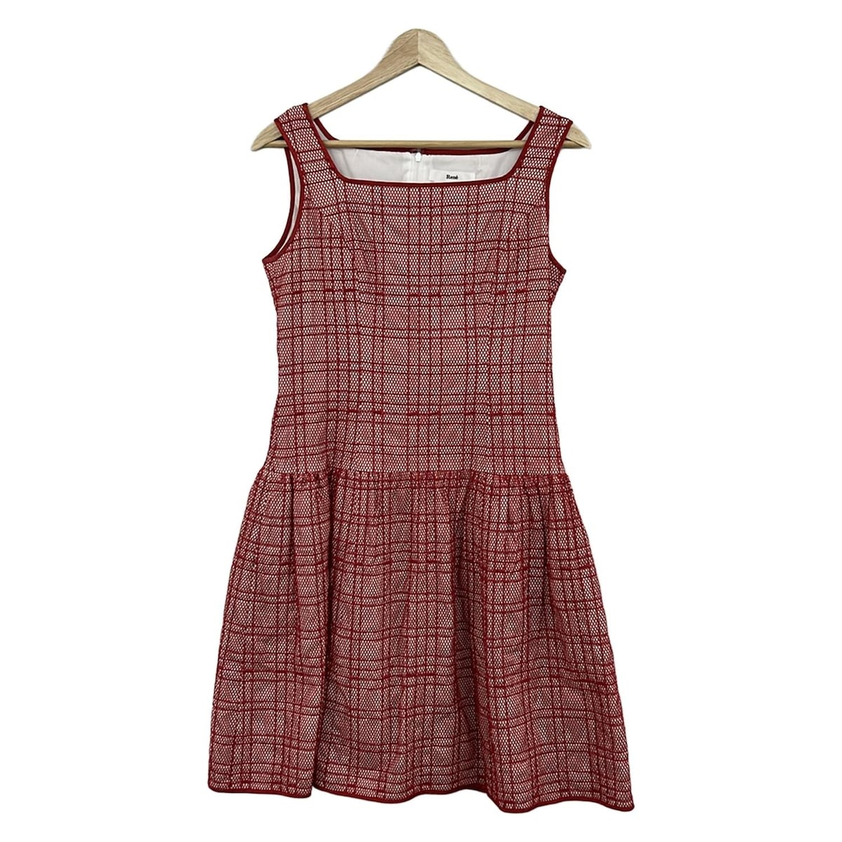 【新着】【中古】Rene(ルネ) ワンピース ノースリーブ/ひざ丈/メッシュ生地 レッド×白