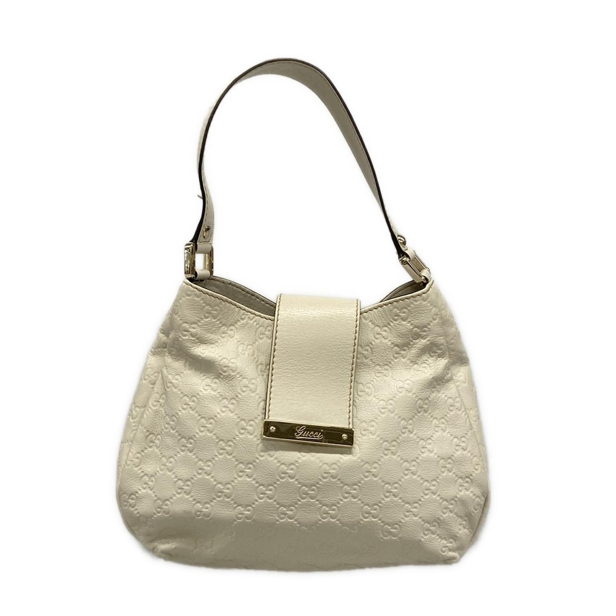 【新着】【中古】GUCCI(グッチ) シマ伝達ルート ハンドバック 象牙色 なめし革