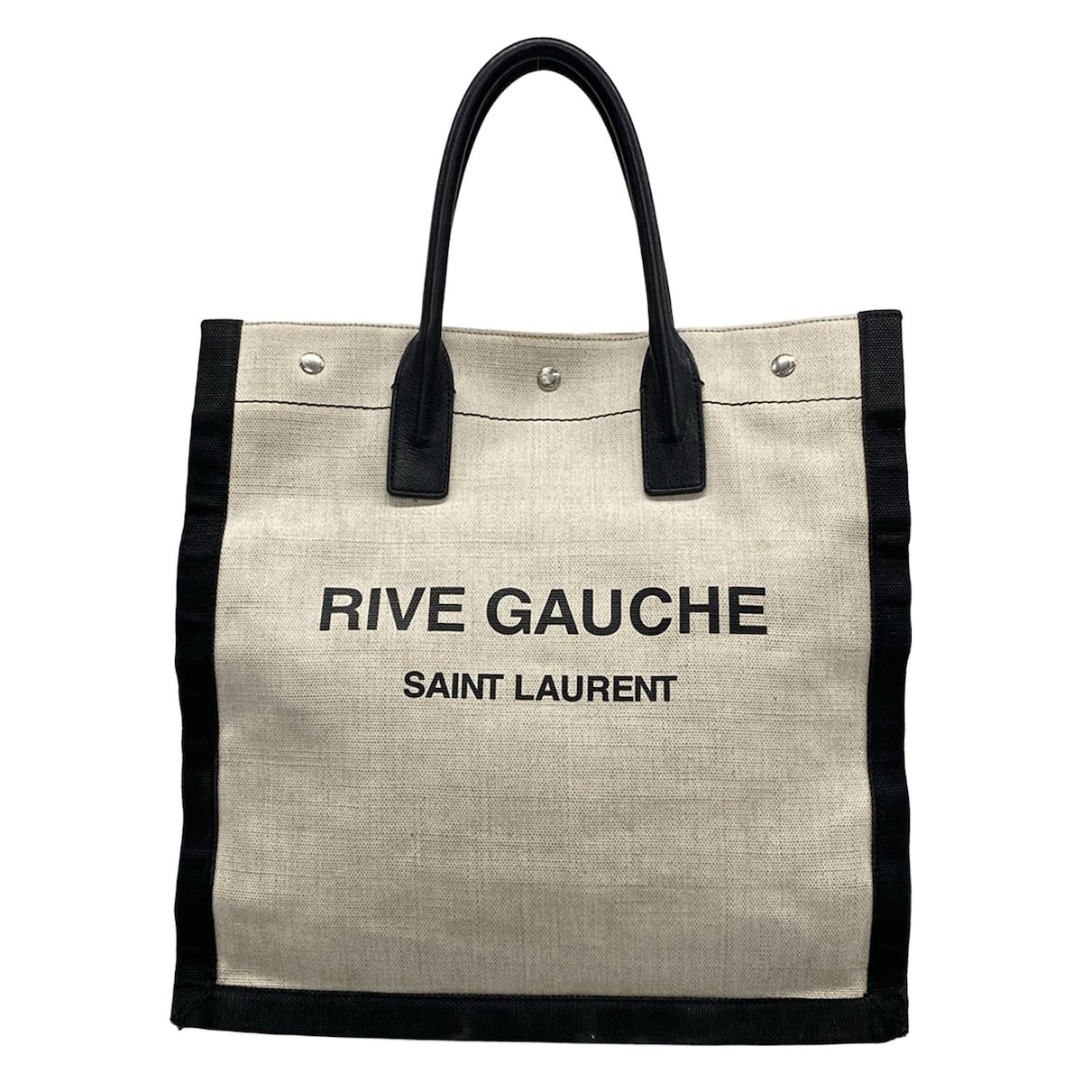 【中古】SAINT LAURENT PARIS(サンローランパリ) ノース/サウス リヴゴーシュ トートバッグ アイボリー×黒 リネン、レザー