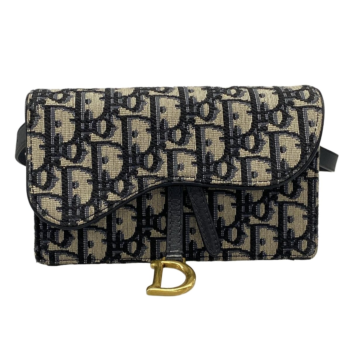 【新着】【中古】DIOR/ChristianDior(ディオール/クリスチャンディオール) サドルポーチ/オブリーク ウエストポーチ ネイビー×アイボリー レザー