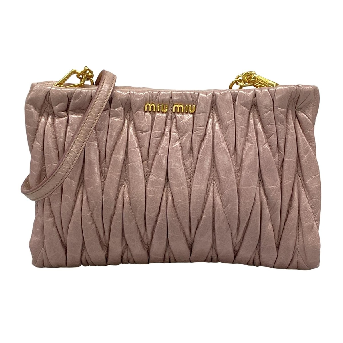 【新着】【中古】miumiu(ミュウミュウ) マテラッセ ショルダーバッグ ミニバッグ/ストラップ着脱可 ライトピンク レザー