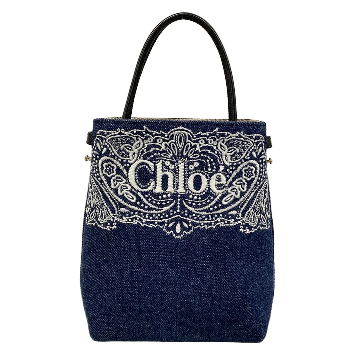 【新着】【中古】Chloe(クロエ) センス マイクロトート トートバッグ 刺繍/ミニバッグ ブルー×白 レザー