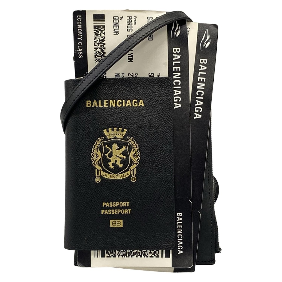 【新着】【中古】BALENCIAGA(バレンシアガ) パスポート フォン ホルダー ショルダーバッグ スマホポシェット/ストラップ着脱可 黒×白 レザー