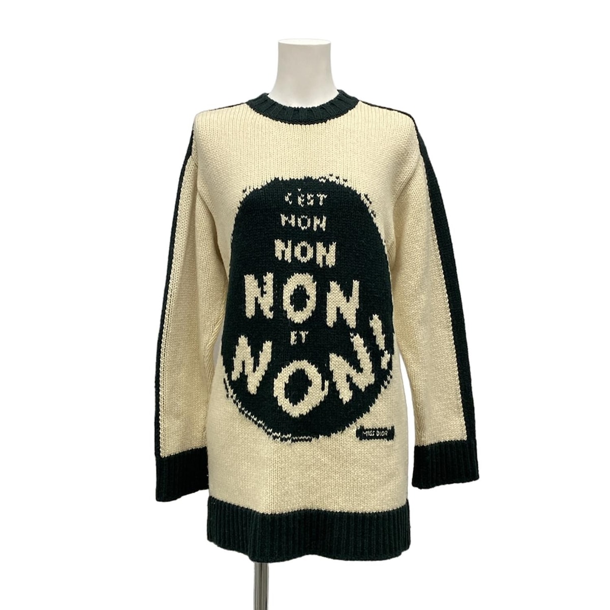 【新着】【中古】DIOR/ChristianDior(クリスチャンディオール/ディオール) 長袖スウェーター 労働者の一団のど首/ロング丈/MISS DIOR NON NON 象牙色×幽々たる緑であること 絨毛 その他-トップス-ニット・セーター