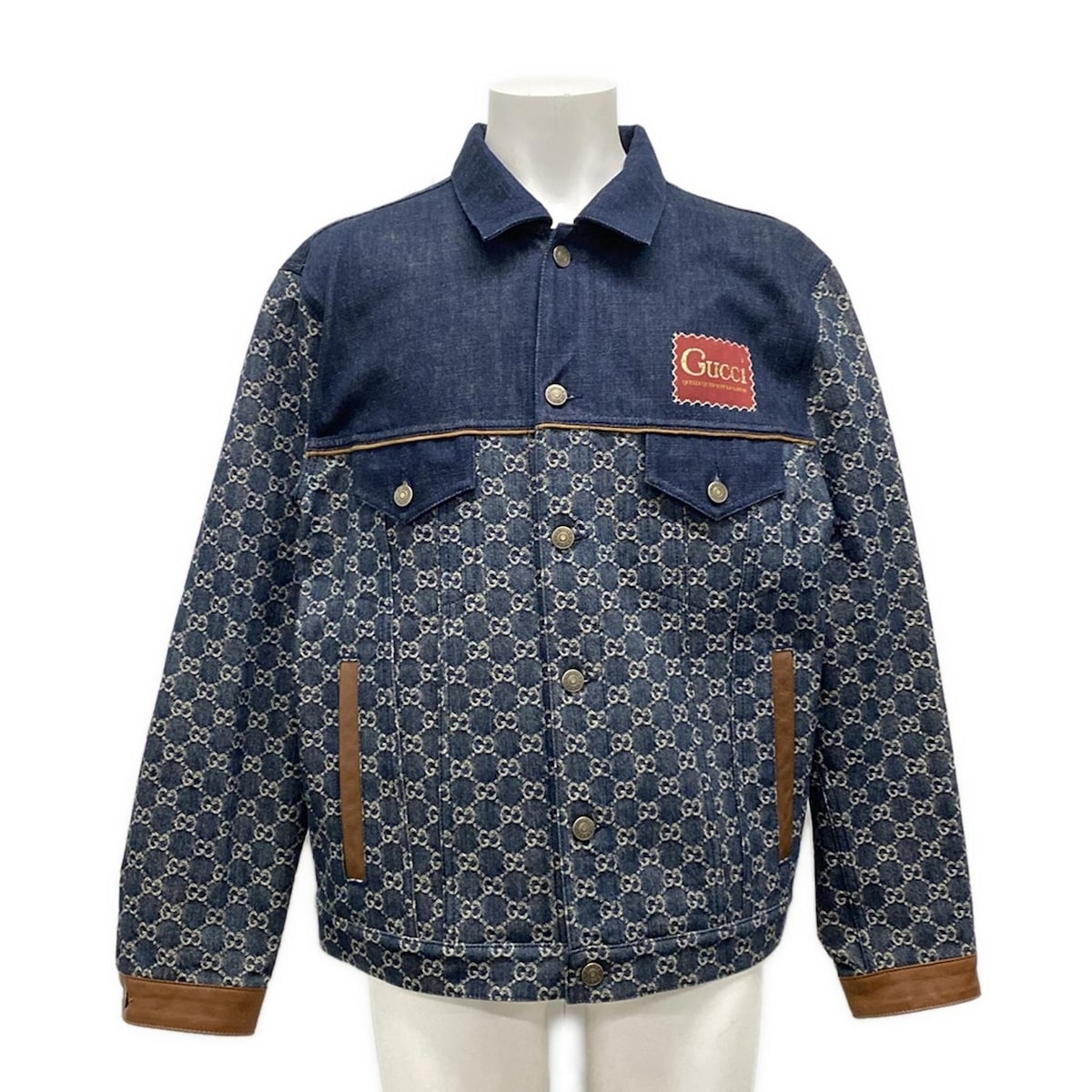 【新着】【中古】GUCCI(グッチ) Gジャン 長袖/GG柄/春/秋 ダークネイビー×ベージュ コットン