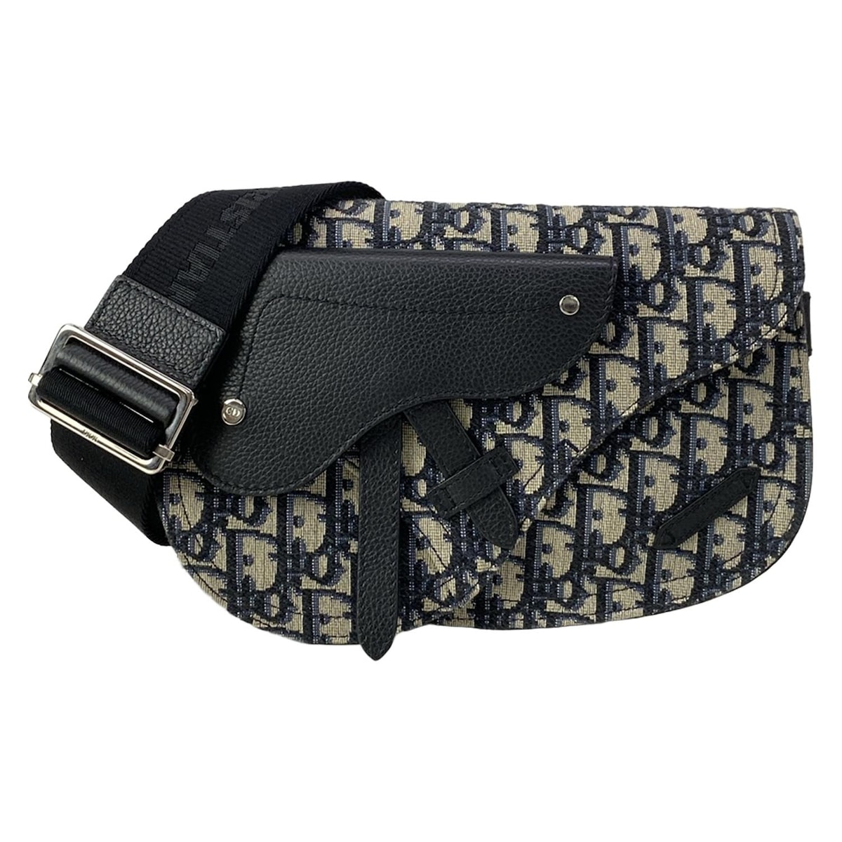【新着】【中古】DIOR/ChristianDior(ディオール/クリスチャンディオール) サドルバッグ ショルダーバッグ ベージュ×ネイビー×黒 レザー