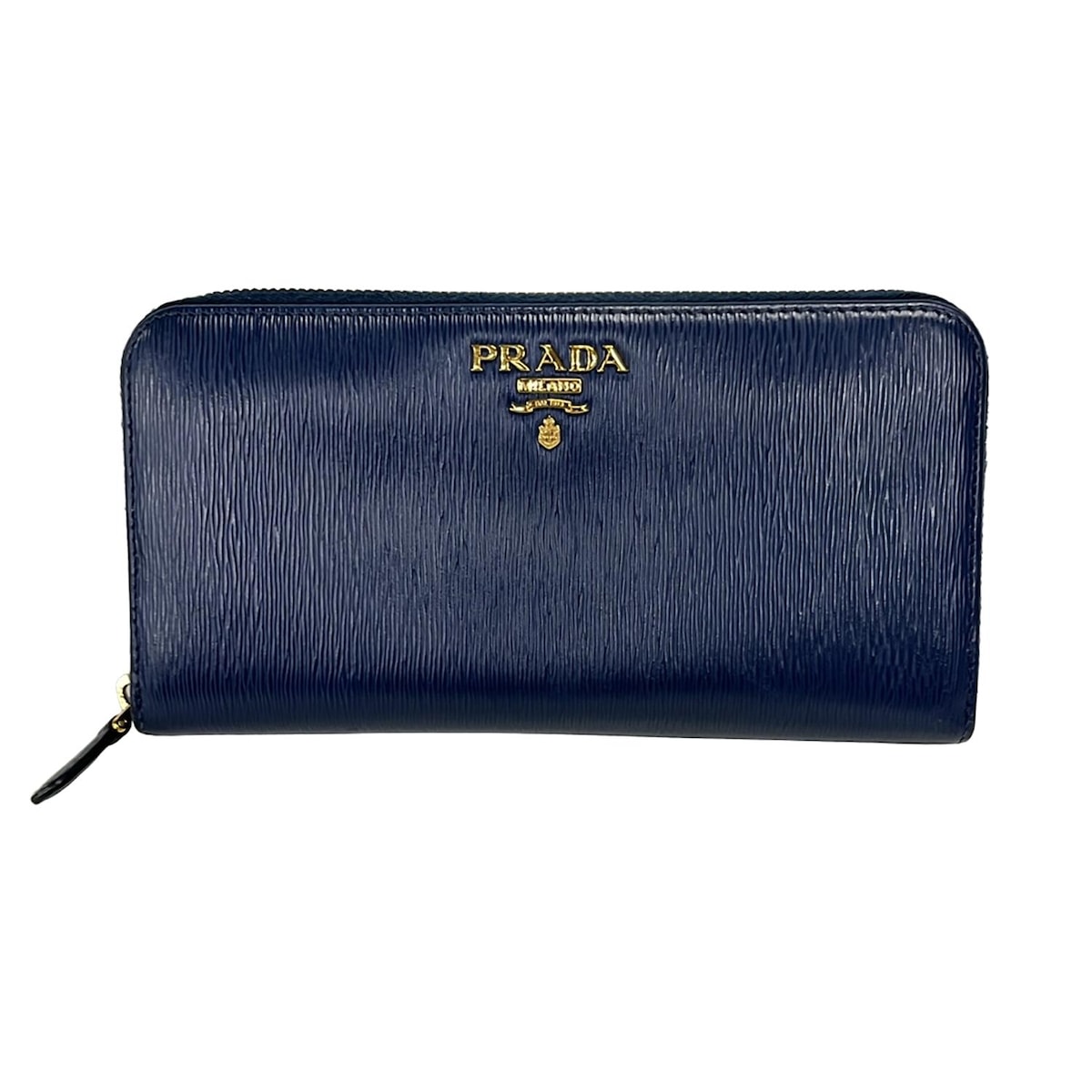【中古】PRADA(プラダ) 長財布 ラウンドファスナー ブルー レザー