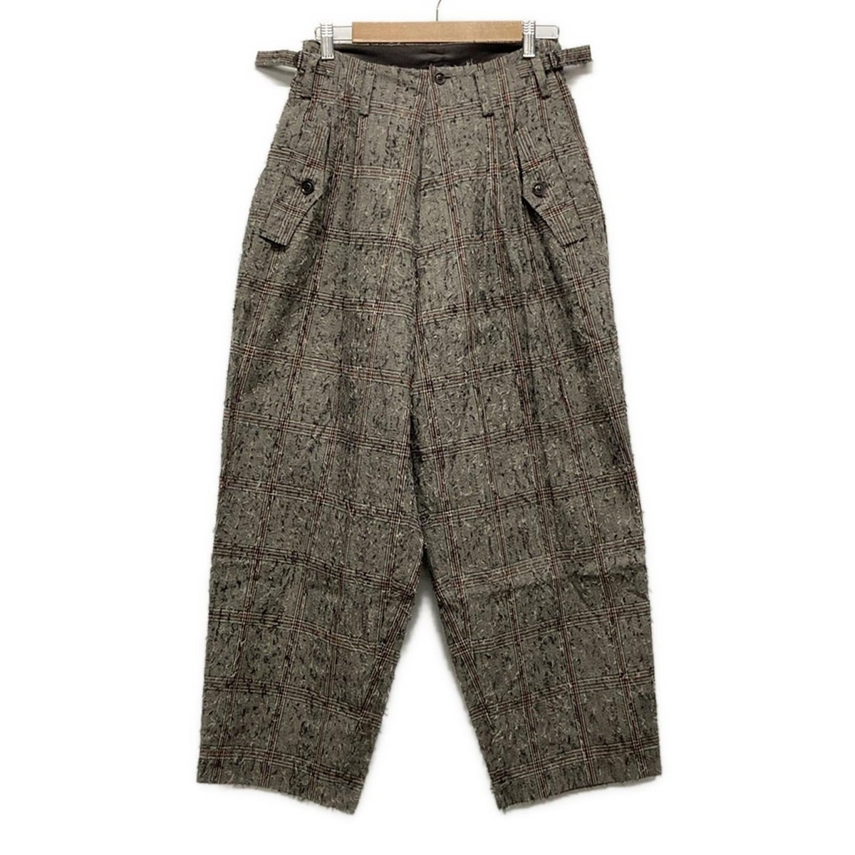 【新着】【中古】Y's(ワイズ) パンツ フルレングス/グレンチェック柄/ニードルパンチ加工/２タック/ワイド アイボリー×黒×ブラウン