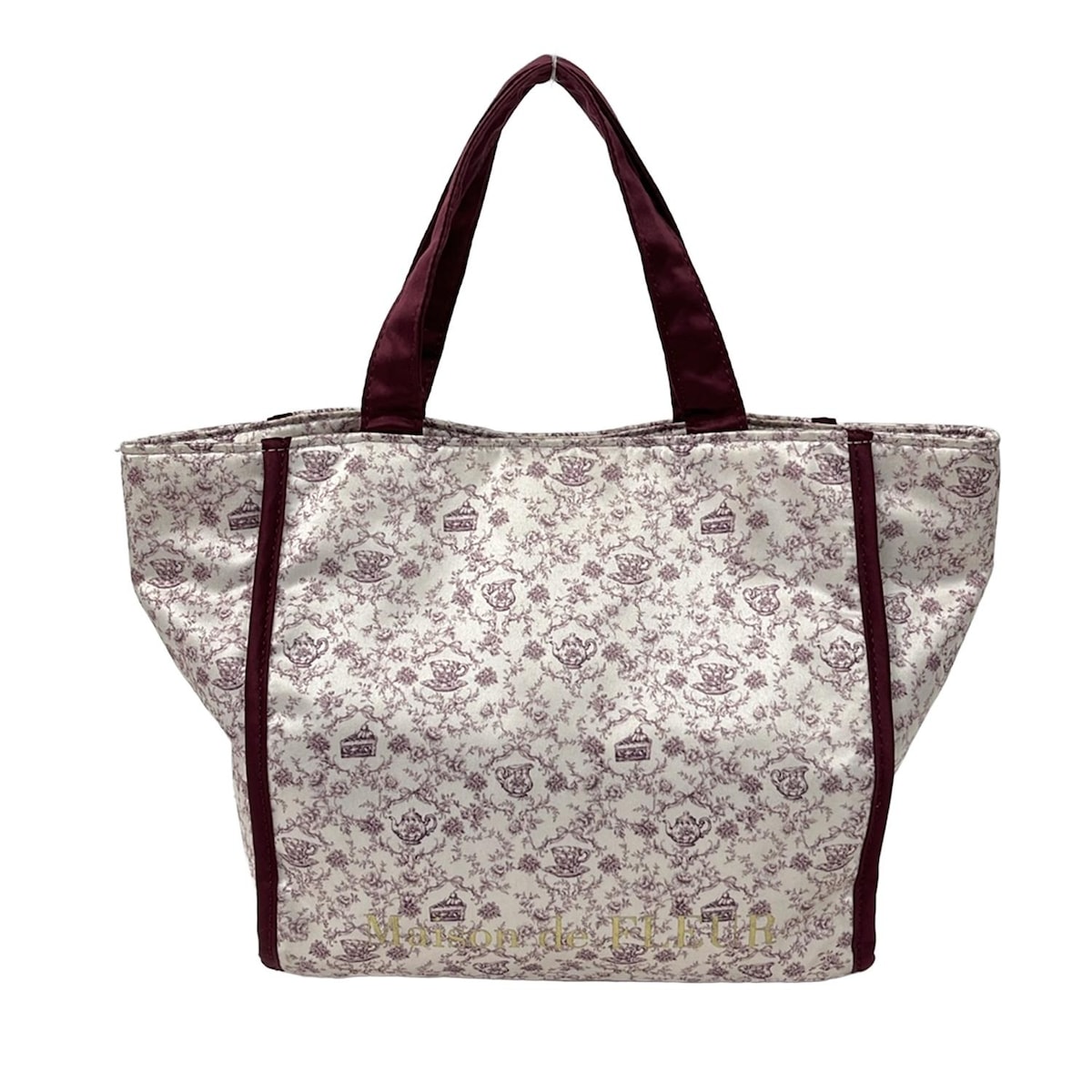 【中古】Maison de FLEUR(メゾンドフルール) トートバッグ 花柄 アイボリー×ボルドー×ゴールド