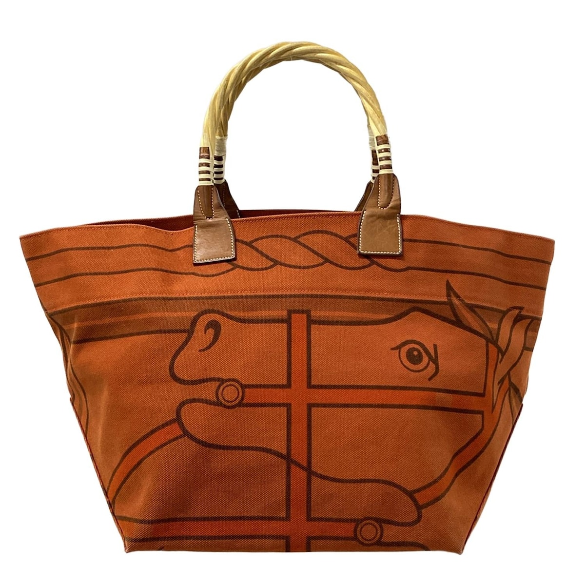 【新着】【中古】HERMES(エルメス) スティープル トートバッグ 馬 オレンジ×ベージュ×マルチ レザー