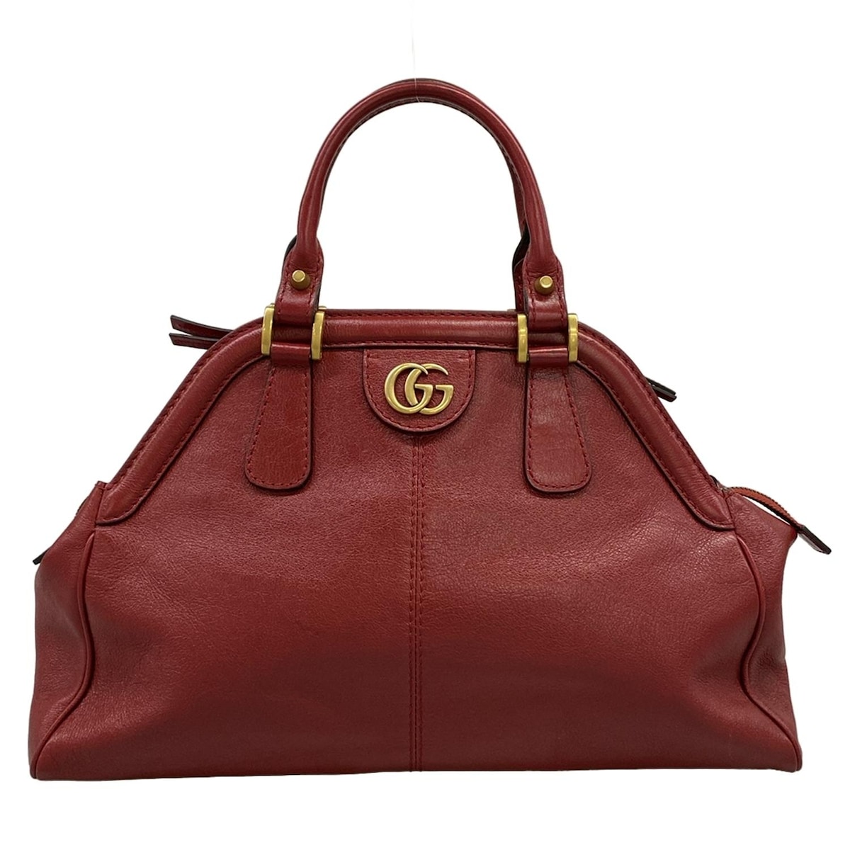 【新着】【中古】GUCCI(グッチ) リ (ベル)ミディアム トップハンドル トートバッグ ハンドバッグ キャットヘッド レッド レザー