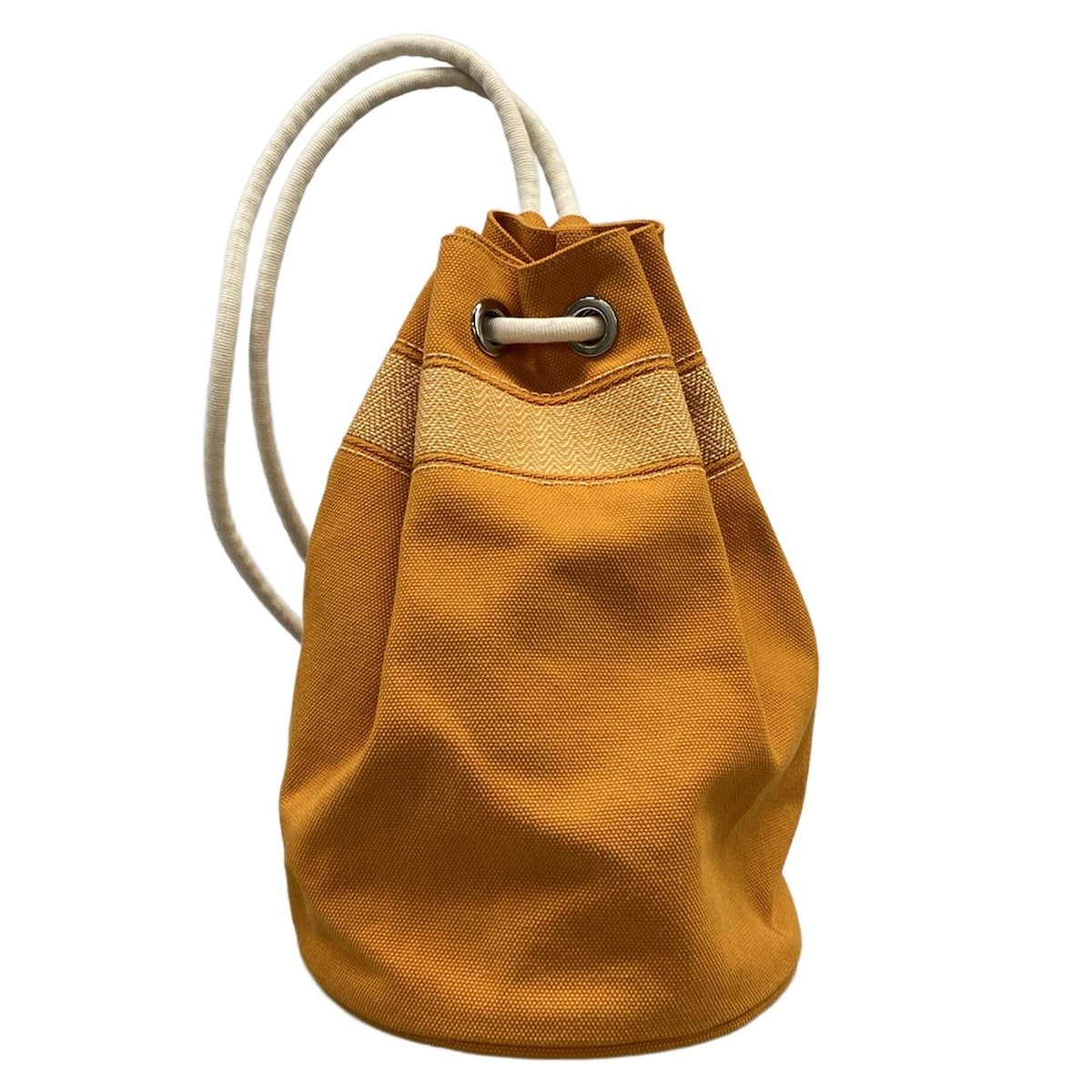 【中古】HERMES(エルメス) サックマリーンレシーフキャンバス 壱ショルダーバッグ しろがね色金具 オレンジ色×象牙色