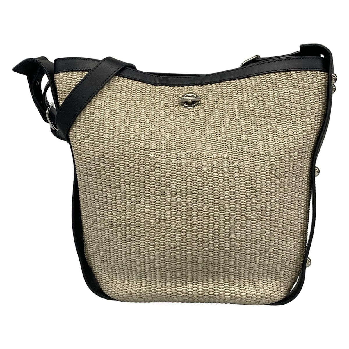 【中古】BALENCIAGA(バレンシアガ) ショルダーバッグ かごバッグ アイボリー×黒 レザー|ブランディア 店