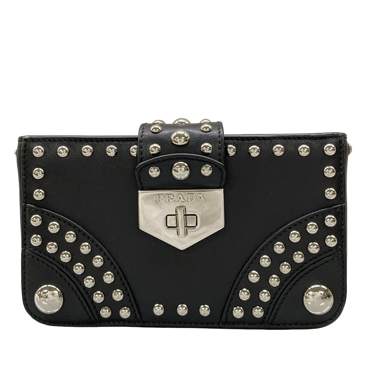 【中古】PRADA(プラダ) 小入れもの スタッズ 黒 なめし革