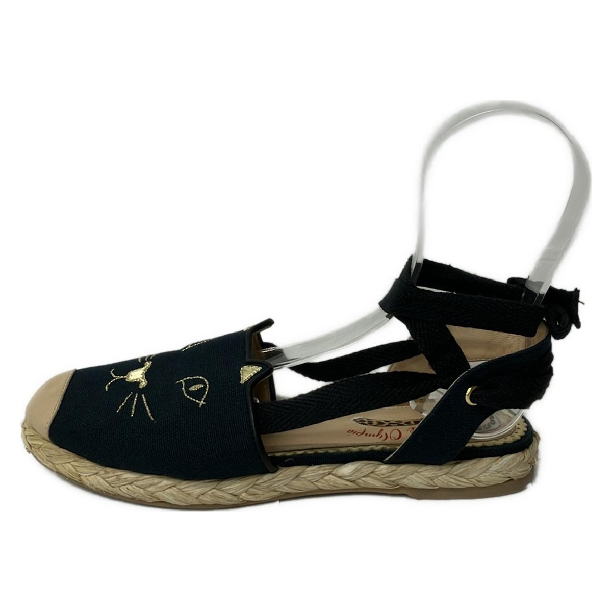 【新着】【中古】Charlotte Olympia(シャーロットオリンピア) サンダル ネコ/刺繍/ラメ ダークネイビー×ベージュ×ゴールド レザー