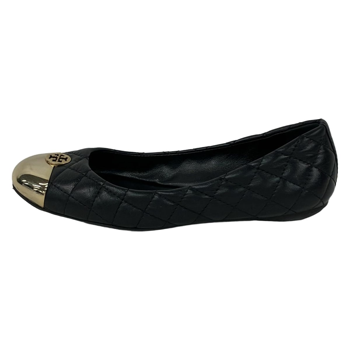【新着】【中古】TORY BURCH(トリーバーチ) フラットシューズ キルティング 黒×ゴールド レザー