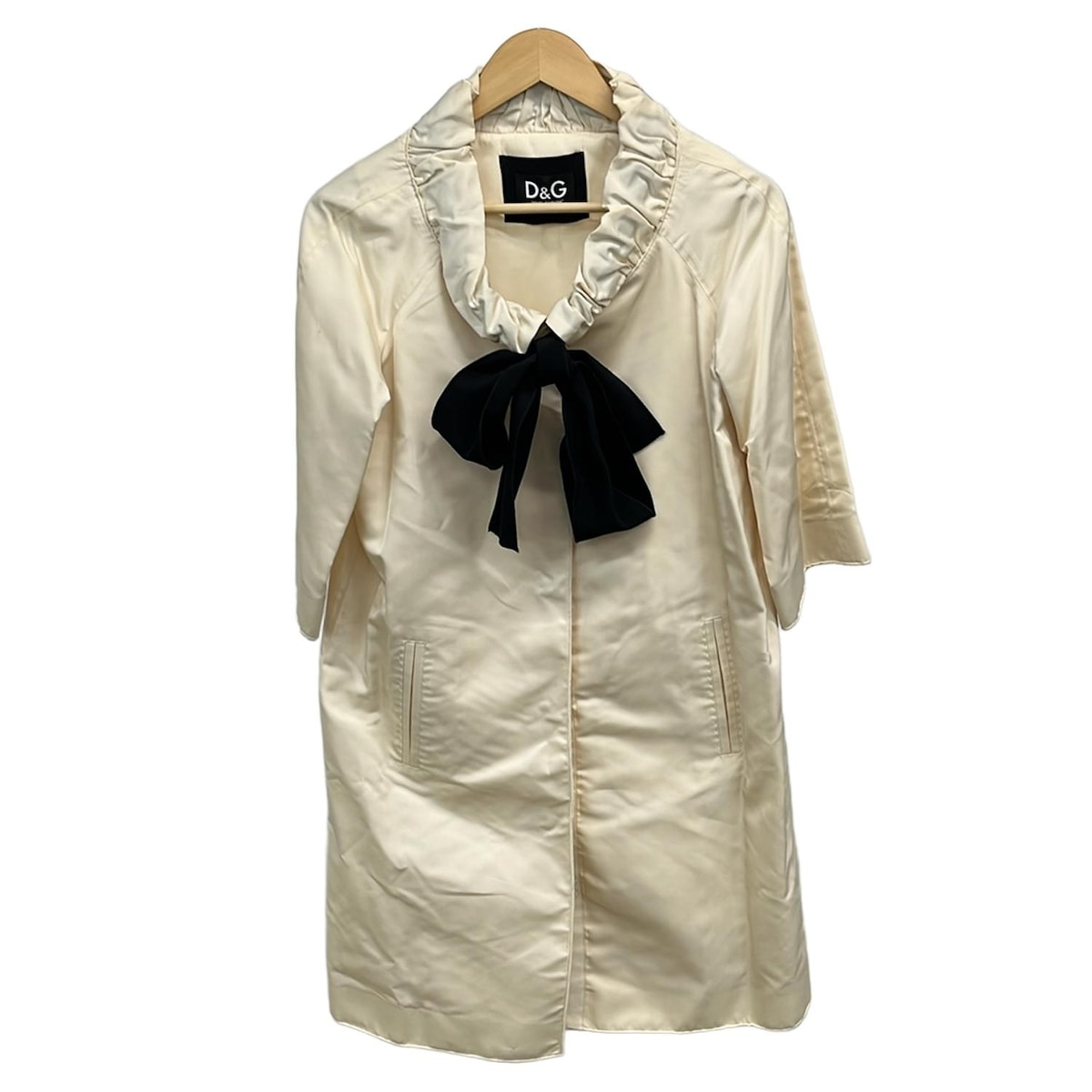 【新着】【中古】D&G(ディーアンドジー) コート 七分袖/リボン/春/秋 ベージュ×黒