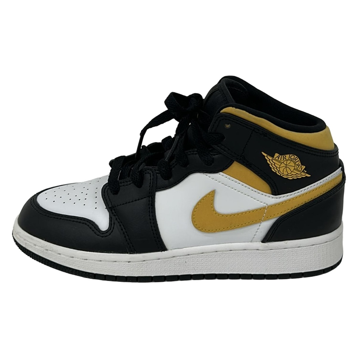 【新着】【中古】NIKE(ナイキ) エアジョーダン1 ミッド スニーカー 白×黒×ダークイエロー