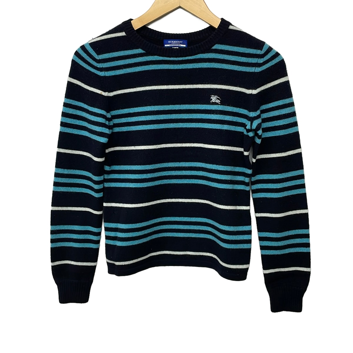 【中古】Burberry Blue Label(バーバリーブルーレーベル) 長袖セーター クルーネック/ボーダー ダークネイビー&times;ライトブルー&times;白｜ブランディア　店