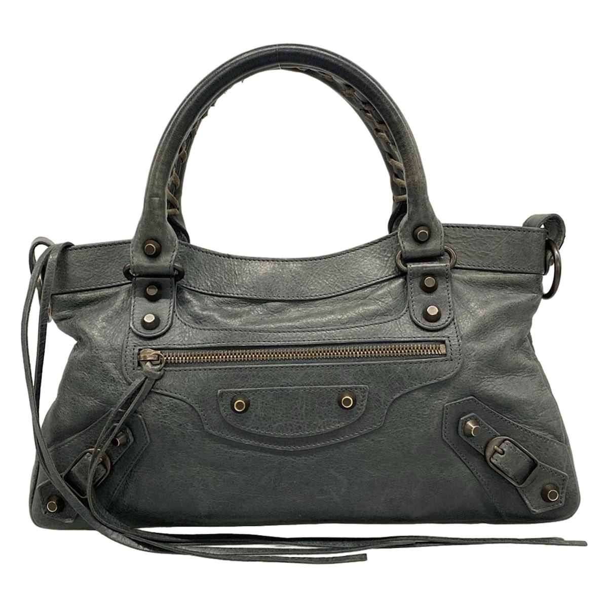 【中古】BALENCIAGA(バレンシアガ) ザ・ファースト ハンドバッグ ブルーグレー レザー