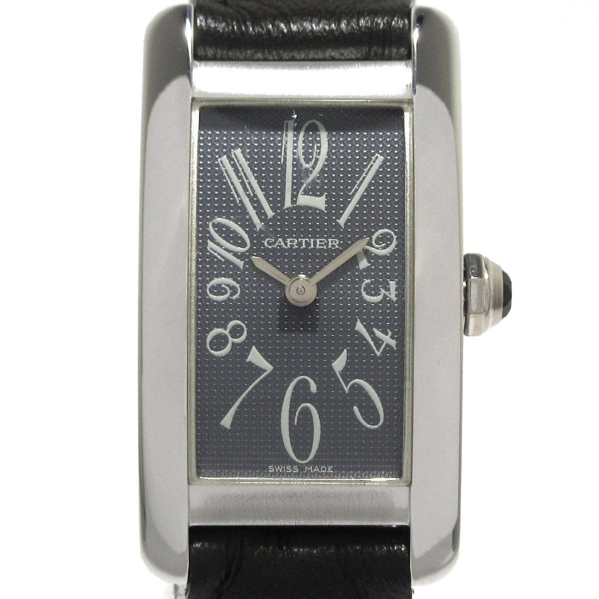 【中古】Cartier(カルティエ) タンクアメリカンSM 腕時計 K18WG/社外革ベルト ダークグレー