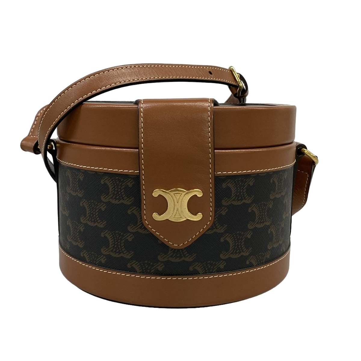 【中古】CELINE(セリーヌ) 並み並み タンブール御徒面子 ショルダーバッグ タン(黒×赤銅色)