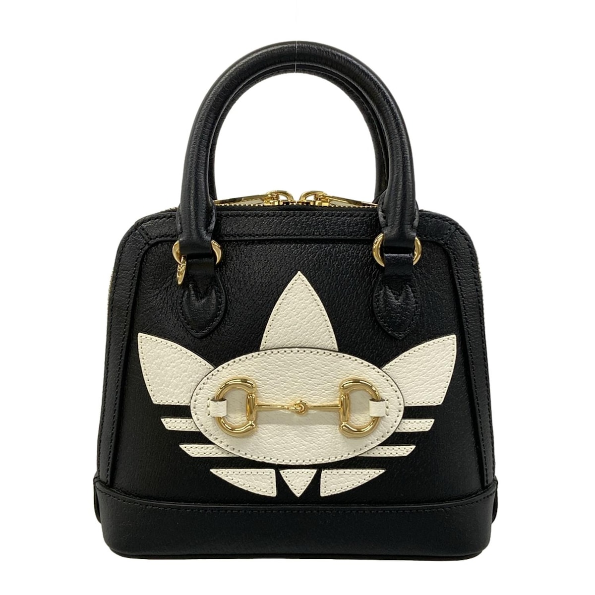 【新着】【中古】GUCCI(グッチ) グッチ ホースビット 1955 ハンドバッグ adidasコラボ 黒×白 レザー