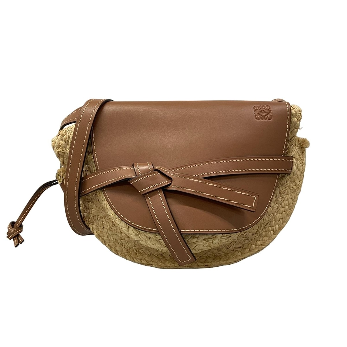 【中古】LOEWE(ロエベ) ゲートバッグスモール ショルダーバッグ 自然的(ベージュ)×赤銅色 なめし革