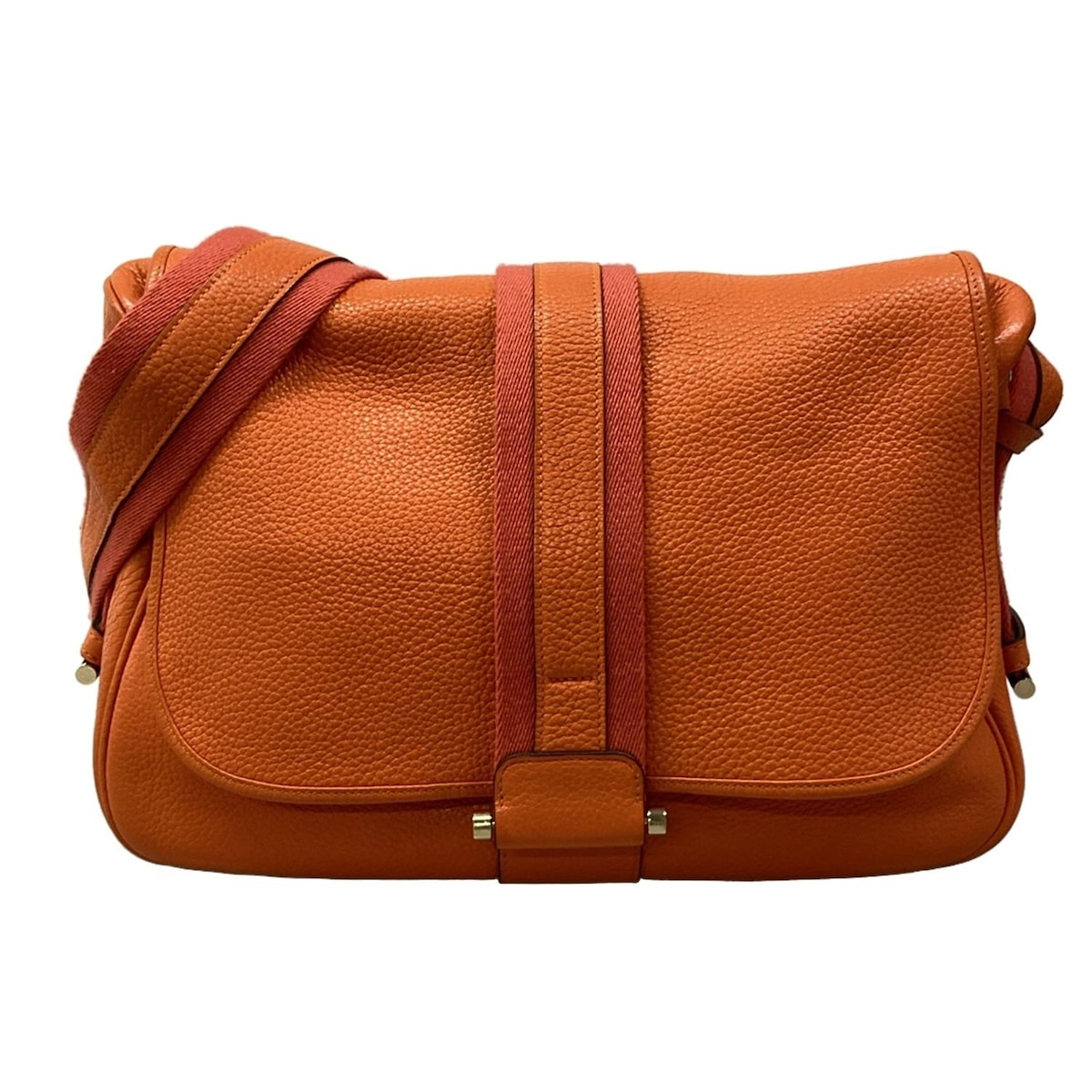 【中古】HERMES(エルメス) ブールラング ショルダーバッグ ゴールド金具 オレンジ色