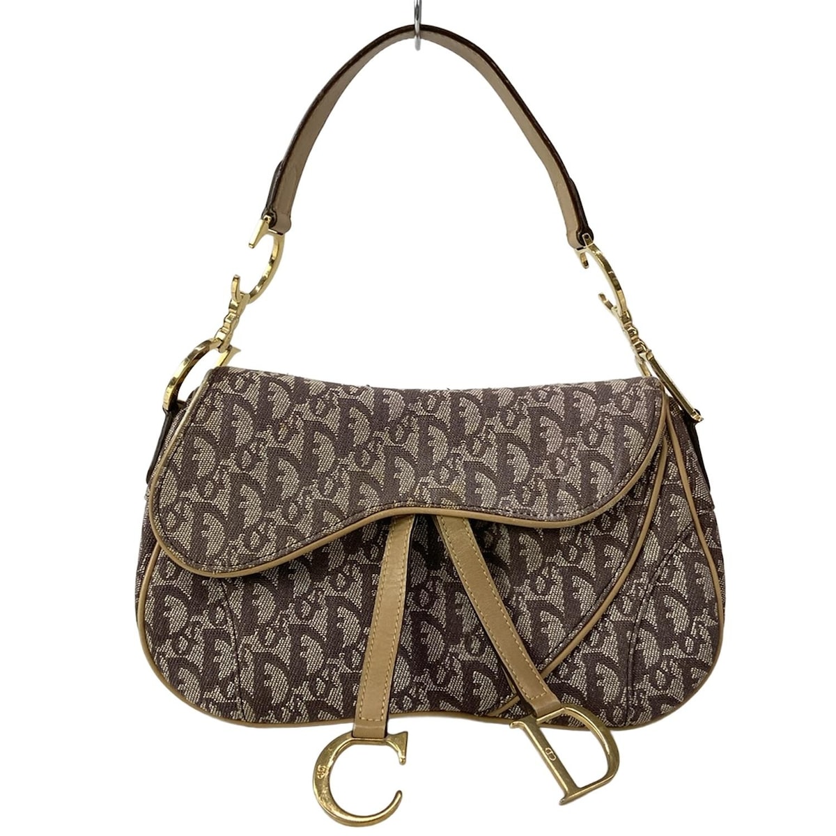 【中古】DIOR/ChristianDior(ディオール/クリスチャンディオール) ダブルサドルバッグ ハンドバッグ アイボリー×ダークブラウン×ベージュ レザー