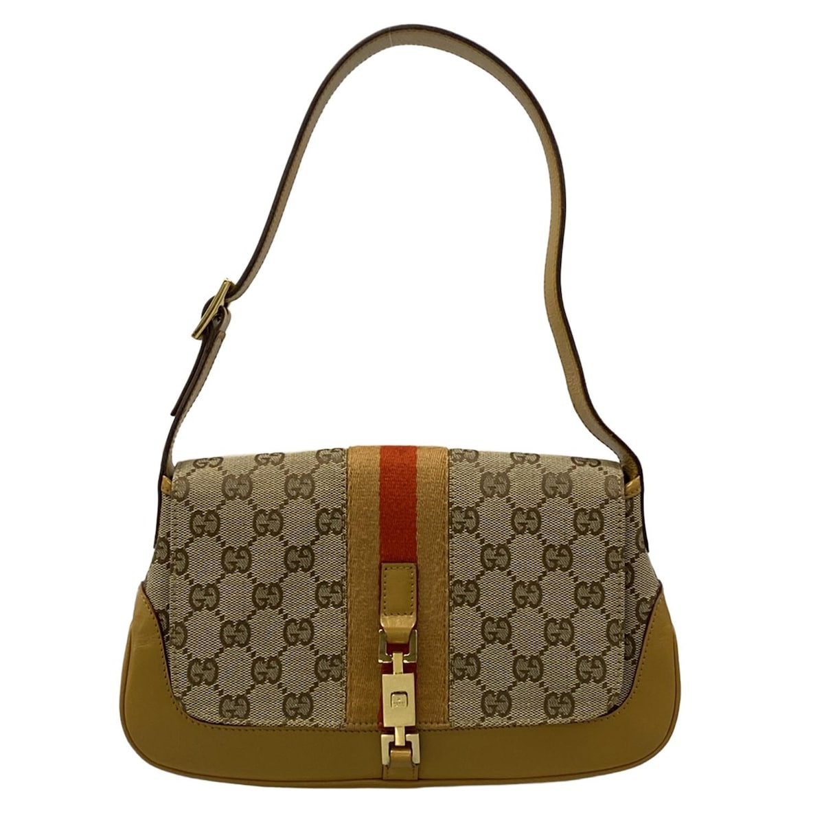 【新着】【中古】GUCCI(グッチ) ジャッキー/GG柄 ハンドバッグ ベージュ×ライトブラウン×オレンジ レザー