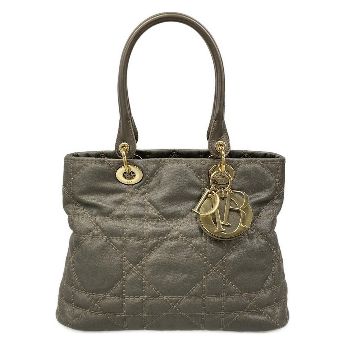 【新着】【中古】DIOR/ChristianDior(ディオール/クリスチャンディオール) カナージュステッチ ハンドバッグ グレー レザー