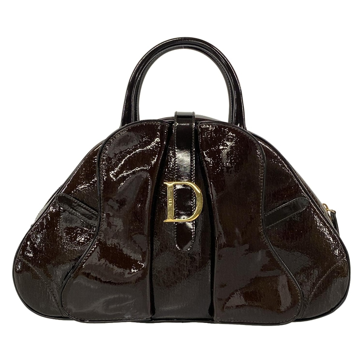 【新着】【中古】DIOR/ChristianDior(ディオール/クリスチャンディオール) ダブルサドルバッグ ハンドバッグ 型押し加工 ダークブラウン レザー