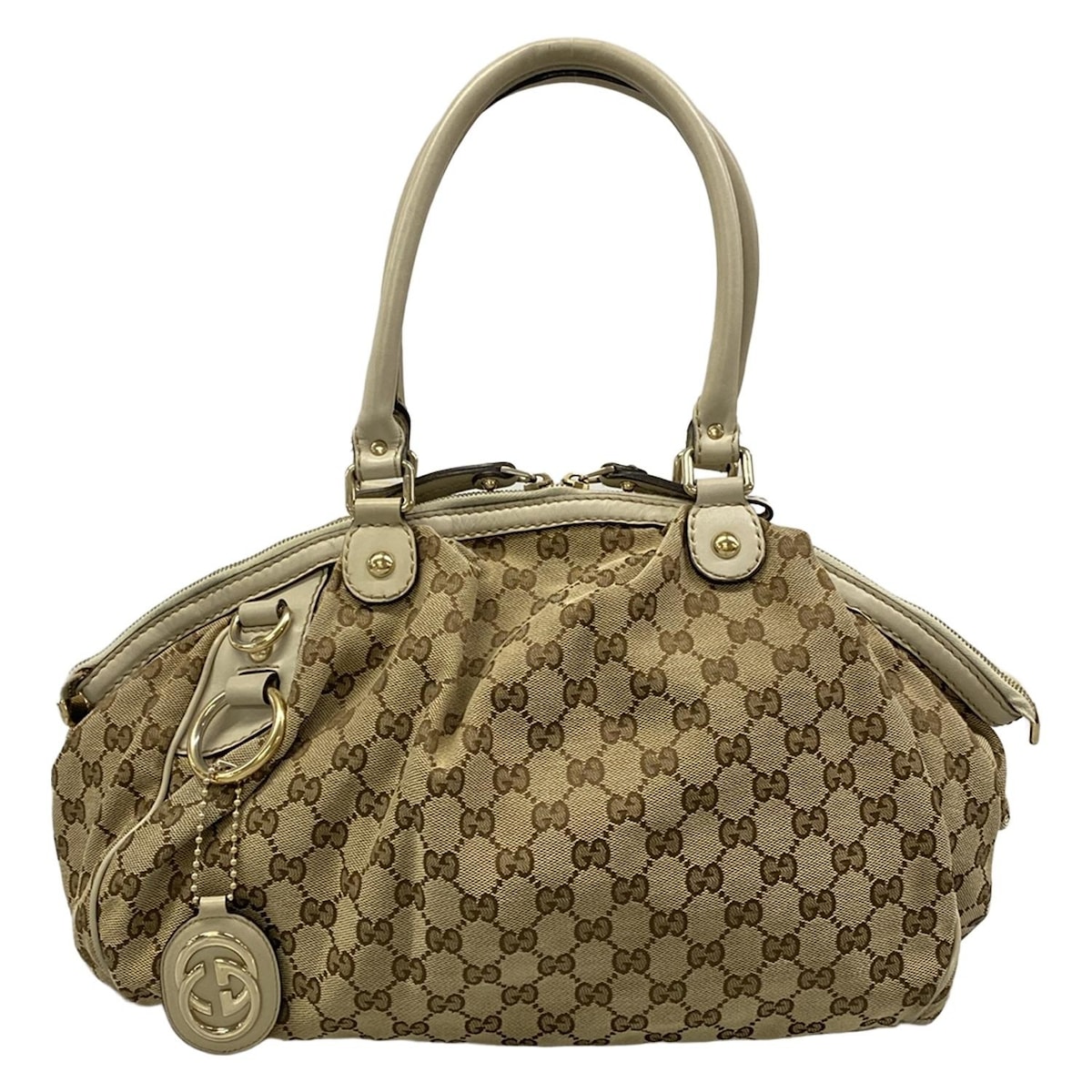 【新着】【中古】GUCCI(グッチ) GG柄,スーキー ハンドバッグ ベージュ×ダークブラウン×アイボリー レザー