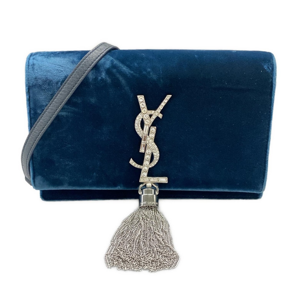【中古】SAINT LAURENT PARIS(サンローランパリ) 財布 チェーンウォレット/ビジュー ブルー レザー