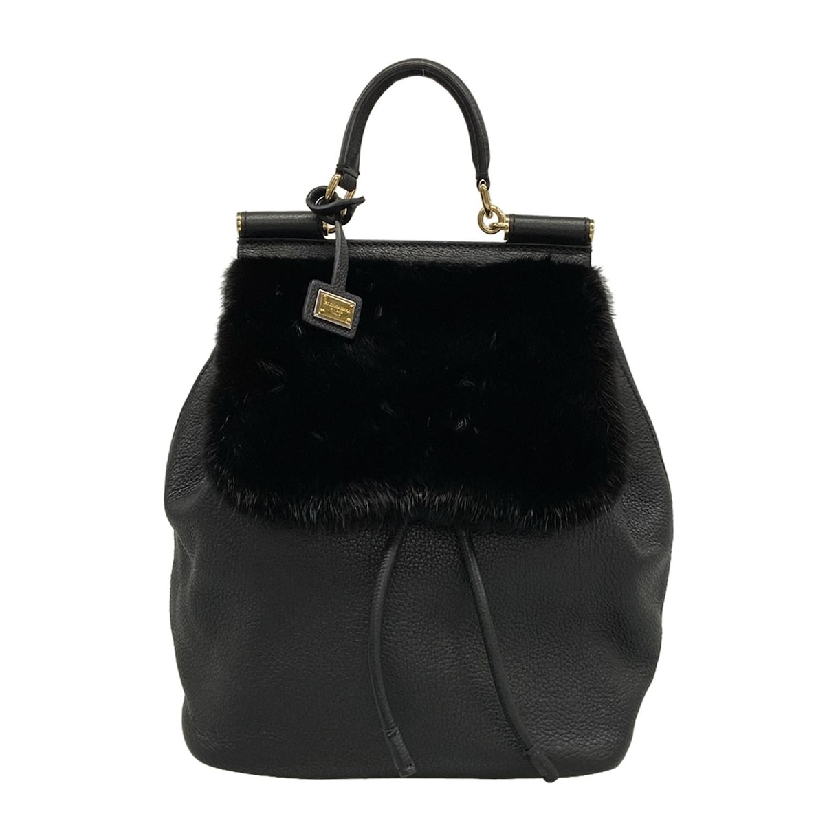 【新着】【中古】DOLCE&GABBANA(ドルチェアンドガッバーナ) シシリー リュックサック 黒 レザー、ファー