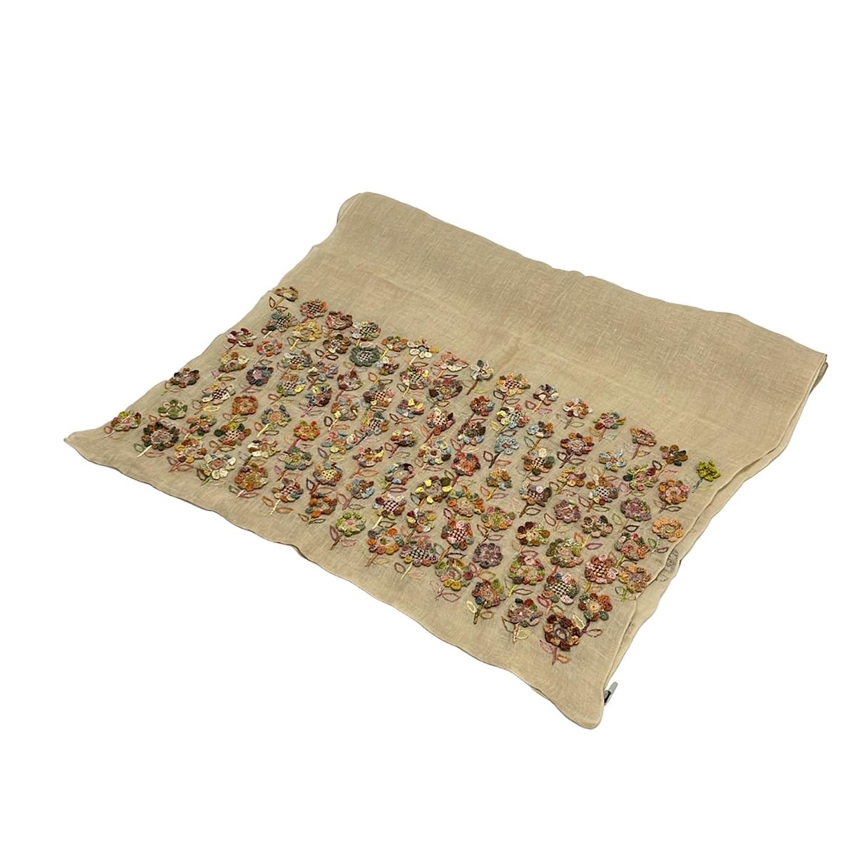 【新着】【中古】SOPHIE DIGARD(ソフィーディガール) ストール(ショール) 刺繍/フラワー(花) ベージュ×オレンジ×マルチ リネン