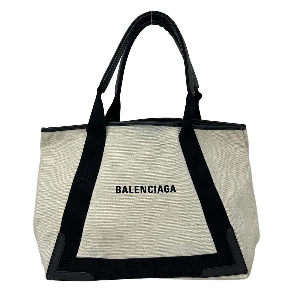 【新着】【中古】BALENCIAGA(バレンシアガ) ネイビー ミディアム カバス トートバッグ アイボリー×黒 レザー