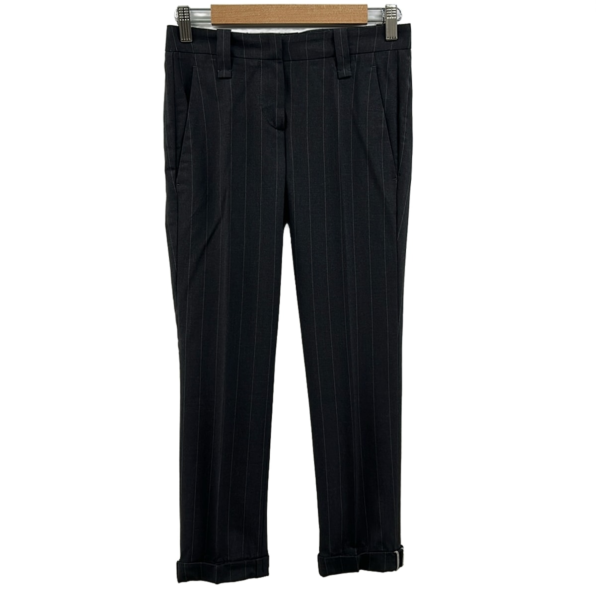 【中古】BRUNELLO CUCINELLI(ブルネロクチネリ) パンツ ストライプ/メタルビーズ ダークグレー×ライトグレー