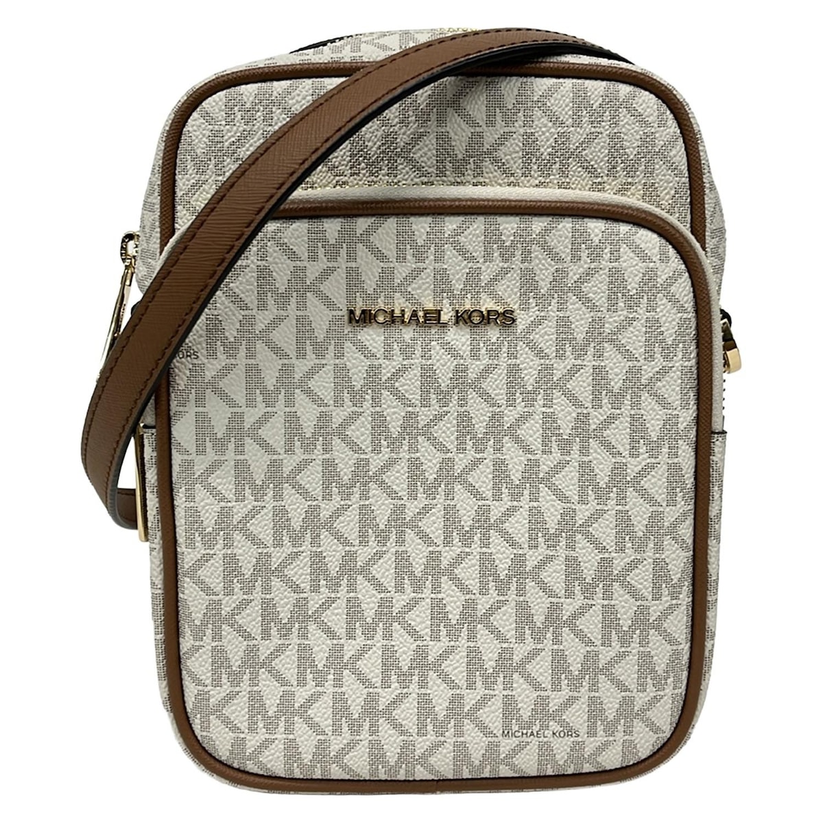 【中古】MICHAEL KORS(マイケルコース) ジェット セット トラベル NS チェーン クロスボディ ミディアム ショルダーバッグ アイボリー×ダークブラウン×ブラウン