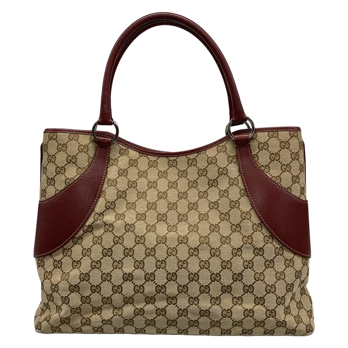 【新着】【中古】GUCCI(グッチ) GG柄 トートバッグ ベージュ×レッド レザー