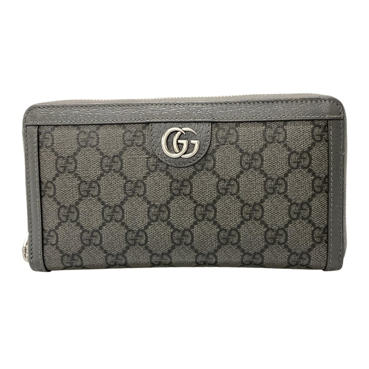 【新着】【中古】GUCCI(グッチ) GGマーモント 長財布 ラウンドファスナー グレー レザー
