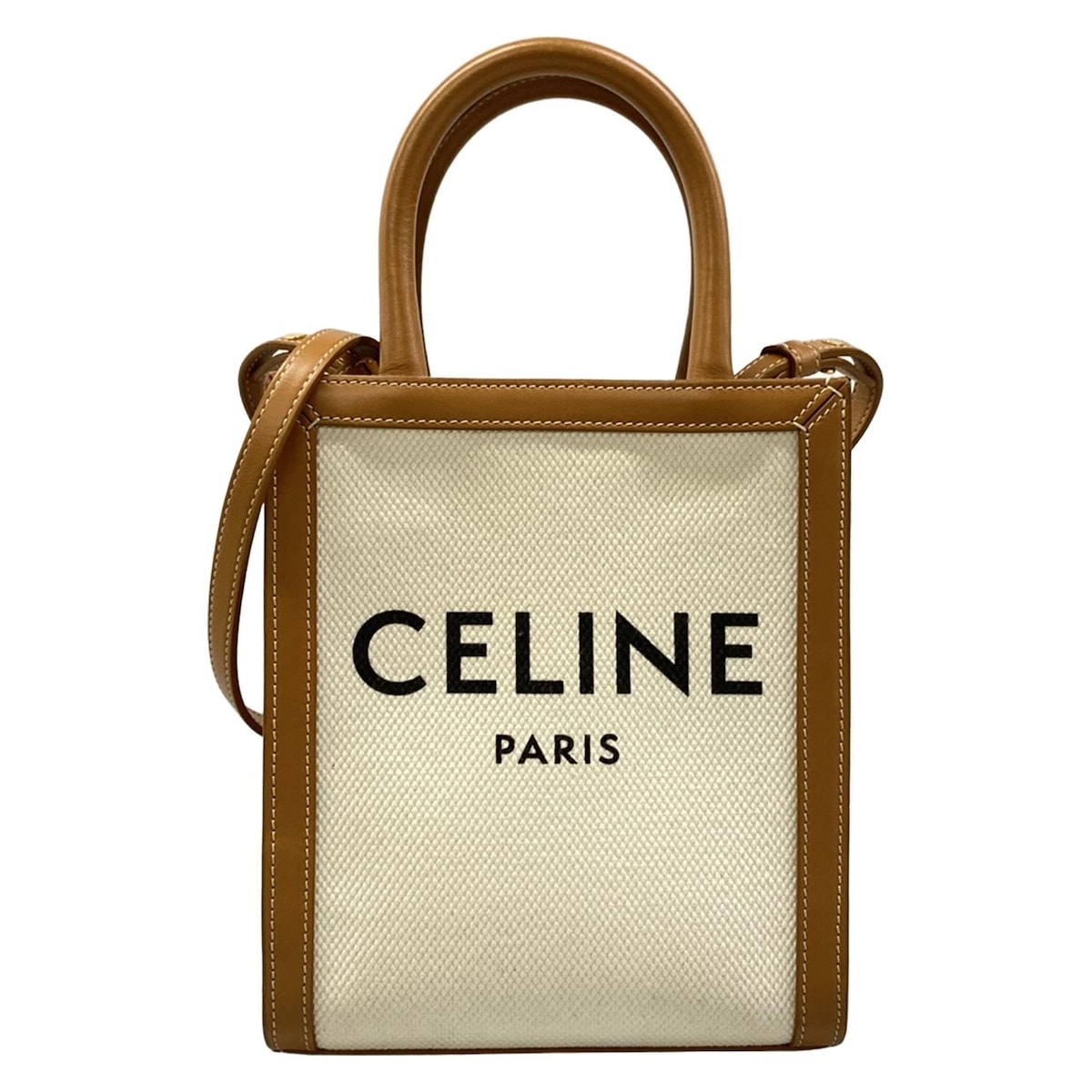 【新着】【中古】CELINE(セリーヌ) ミニ バーティカルカバ トートバッグ アイボリー×ライトブラウン レザー
