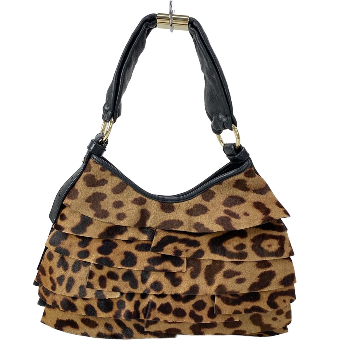 【新着】【中古】YvesSaintLaurent rivegauche (YSL)(イヴサンローランリヴゴーシュ) サントロペ ハンドバッグ 豹柄 ダークブラウン×ベージュ×黒 レザー