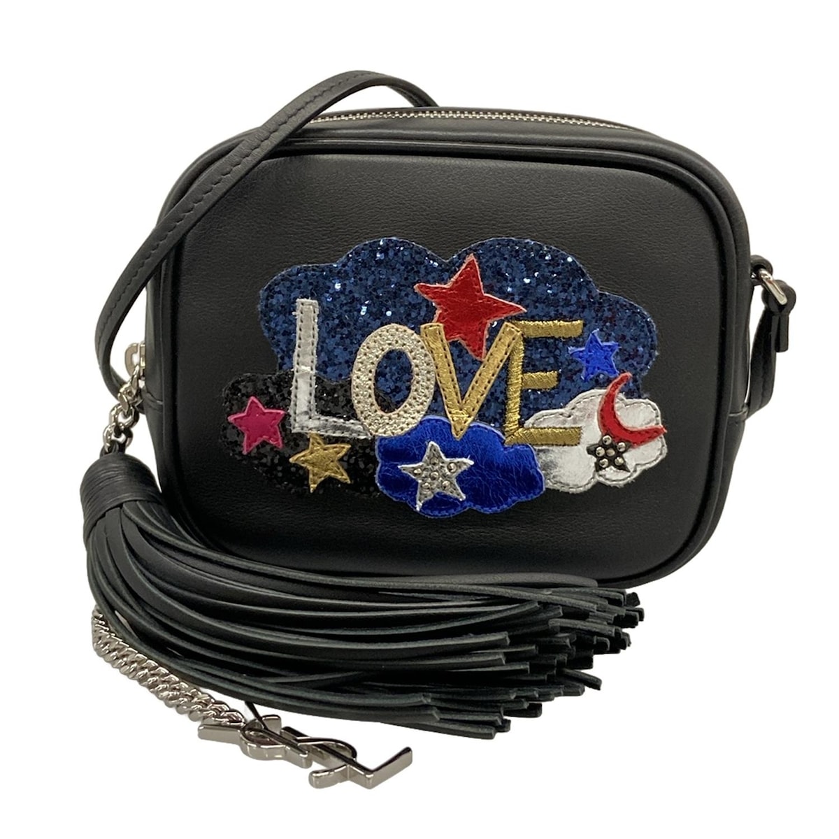 【中古】SAINT LAURENT PARIS(サンローランパリ) ブロガーバッグ ショルダーバッグ ラメ/タッセル/ミニバッグ 黒 レザー