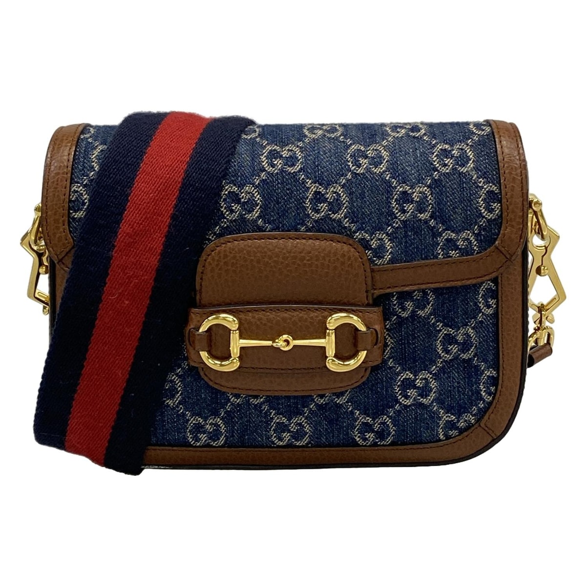 【新着】【中古】GUCCI(グッチ) ホースビット 1955,GG柄 ショルダーバッグ ネイビー×ブラウン×マルチ レザー