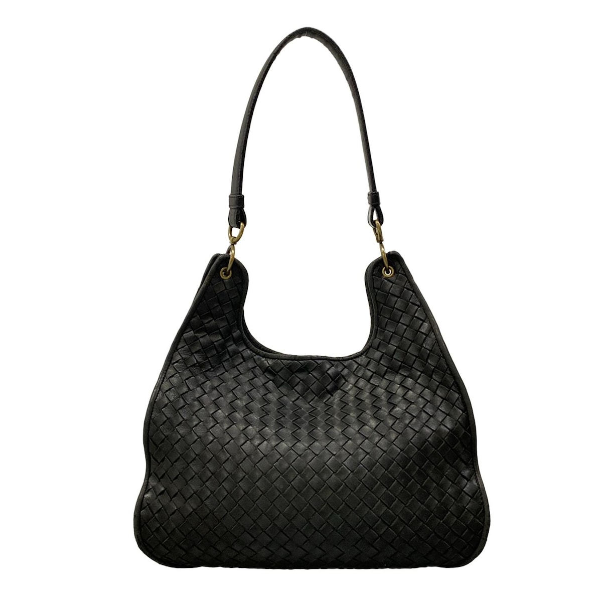 【新着】【中古】BOTTEGA VENETA(ボッテガヴェネタ) イントレチャート ショルダーバッグ 黒 レザー