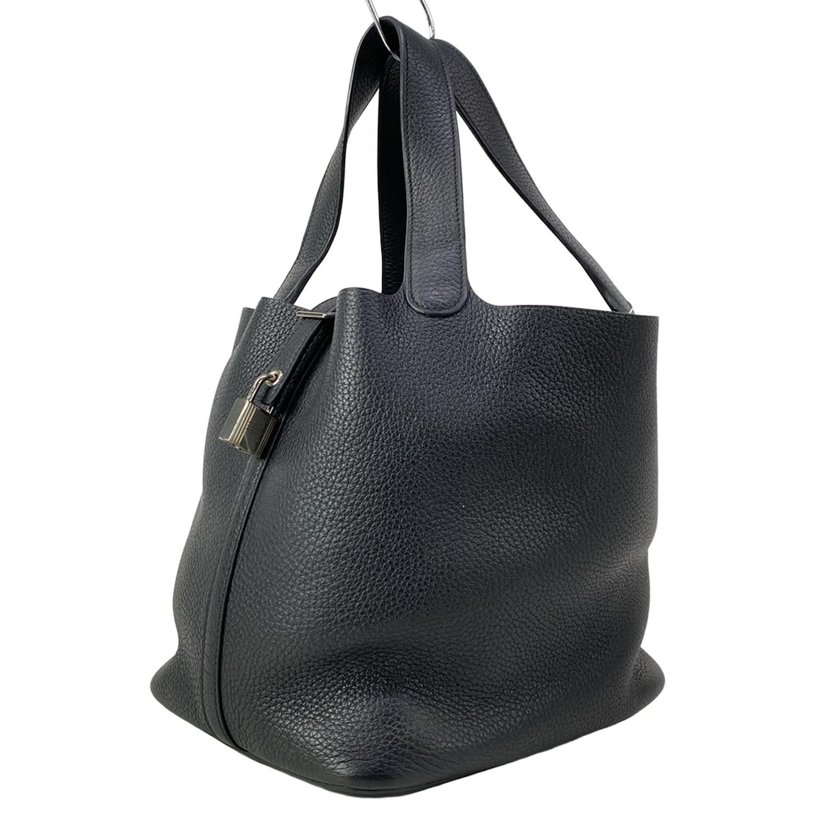 【新着】【中古】HERMES(エルメス) ピコタンロックMM ハンドバッグ シルバー金具 黒